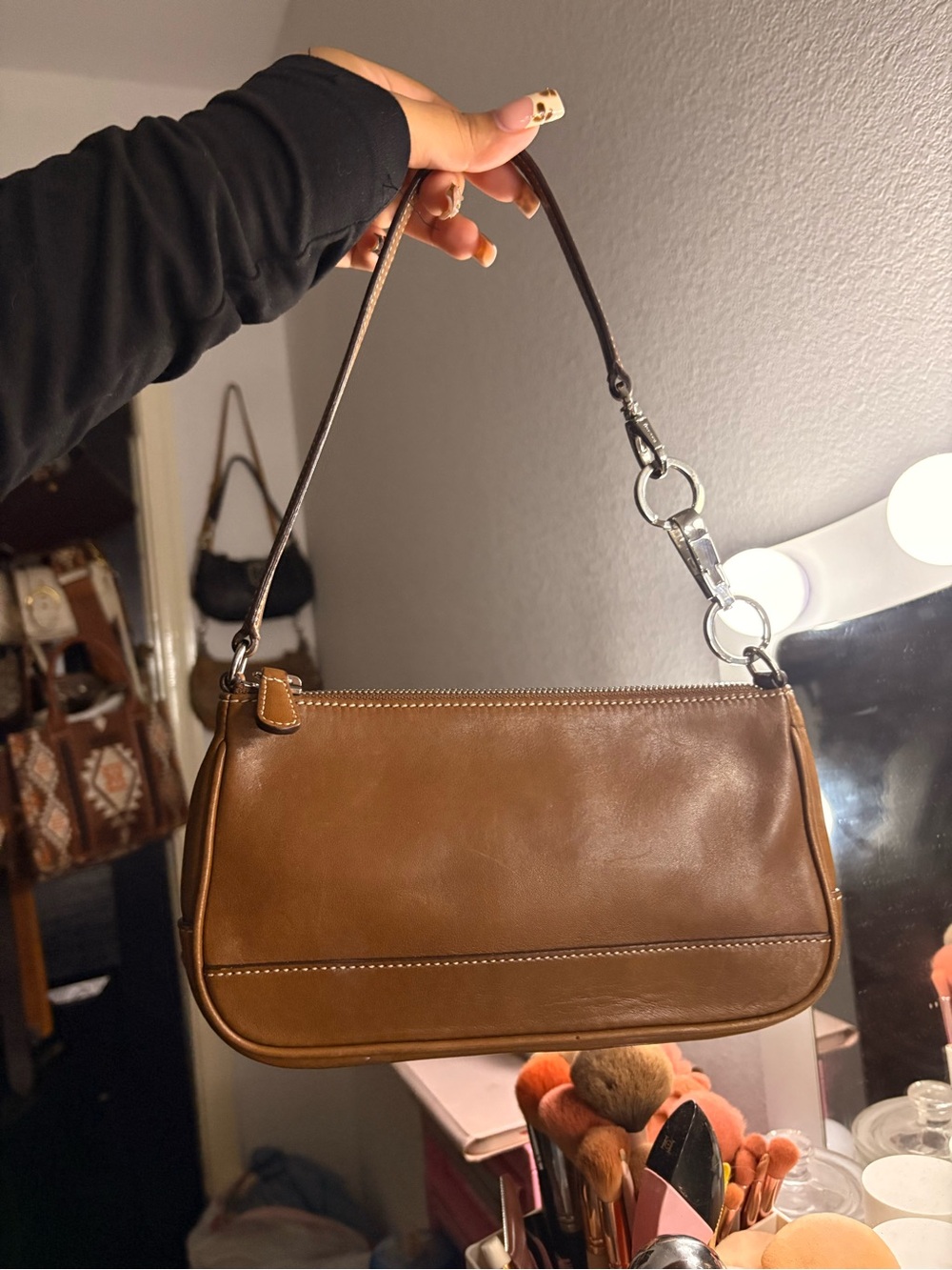 Coach Brown Leather Shoulder Bag with Dark Strap